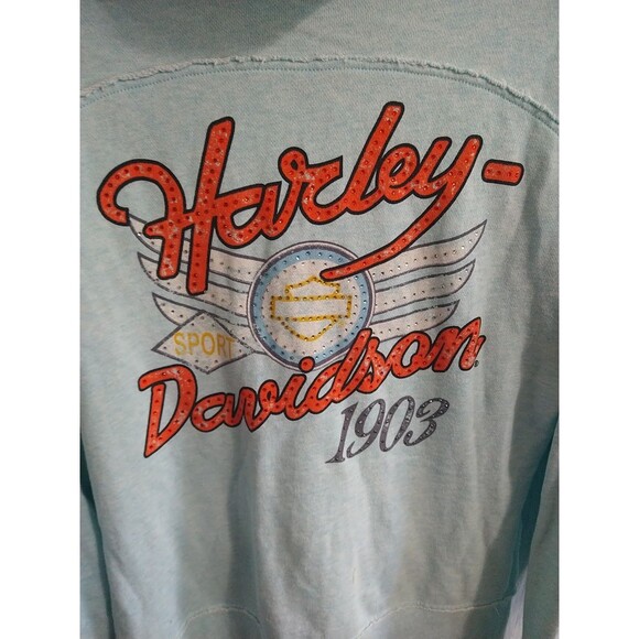 Harley-Davidson Rhinestone Hooded Jacket Blue Medium Motorcycle Y2K - Picture 8 of 15